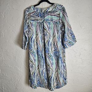 Soft Surroundings Positano Blue Zebra 3/4 Sleeve Lined Midi Dress Size PM